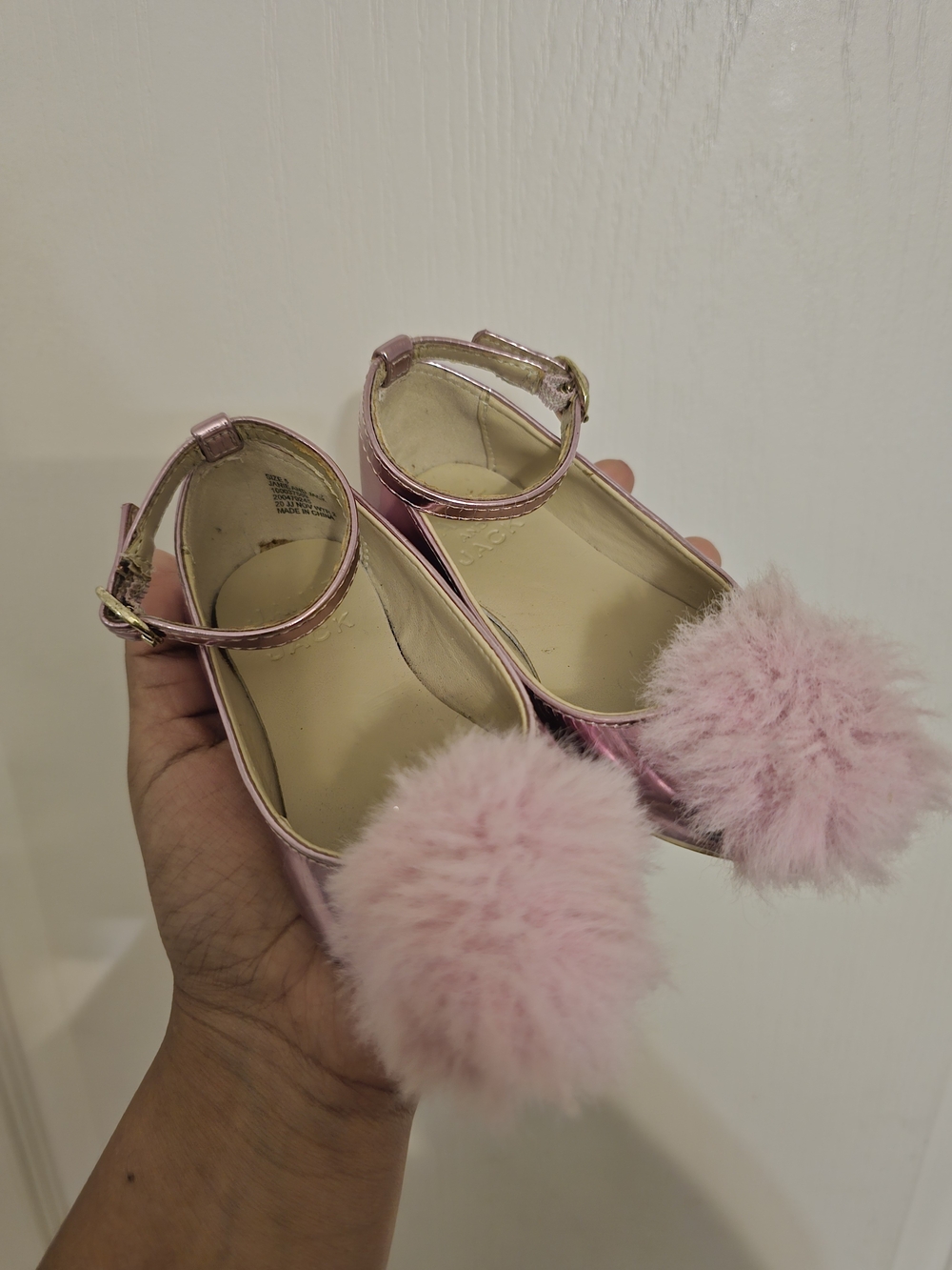 Janie and Jack Pink Metallic Pom Pom Dress Shoes